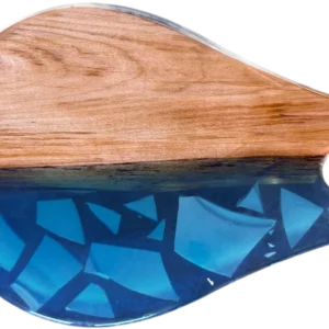 15″ x 14″ Rustic Maple Wood & Shattered Plates in Azure Blue Resin River Serving Board