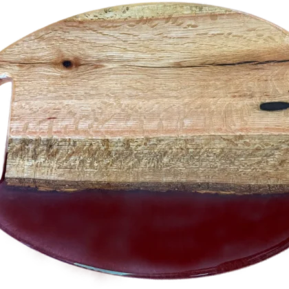 21"x 15" Oak & Rebel Red Epoxy Resin Oval Serving Board