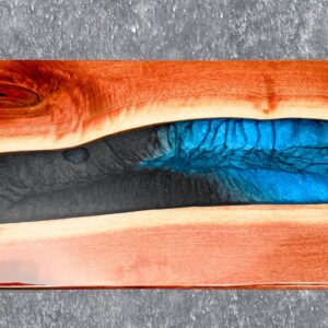 18" x 12" Mahogany & Ocean Blue/Black Epoxy Resin River Charcuterie Board