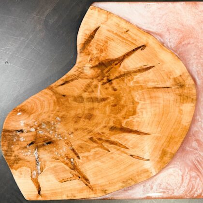 13"x12" Ambrosia Maple & Pink/White Epoxy Resin Freeform Charcuterie Board