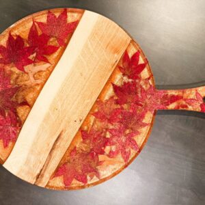 19″ x 14″ Autumn Harvest Oak & Maple Leaf Orange/Gold Resin Serving Board