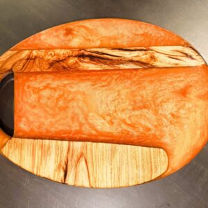 21"x 15"Mediterranean Olive Wood & Orange/Gold Epoxy Resin Oval Serving Board